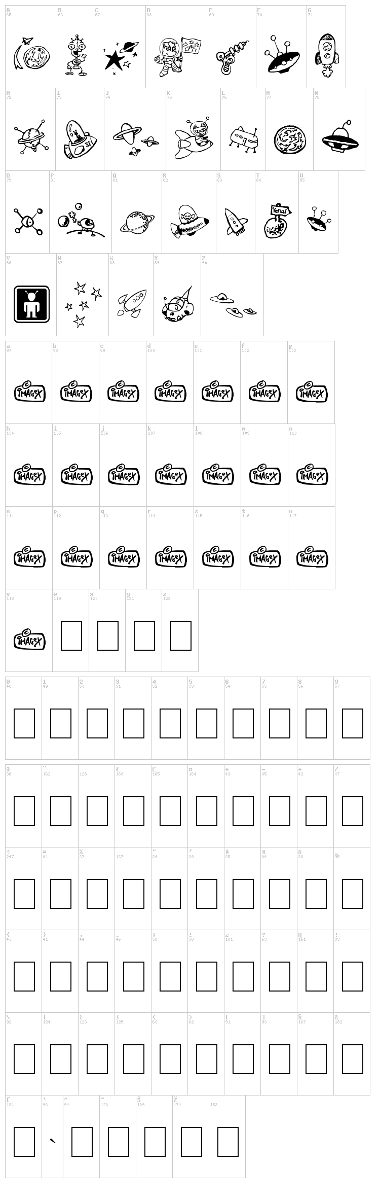 Space Shop font map